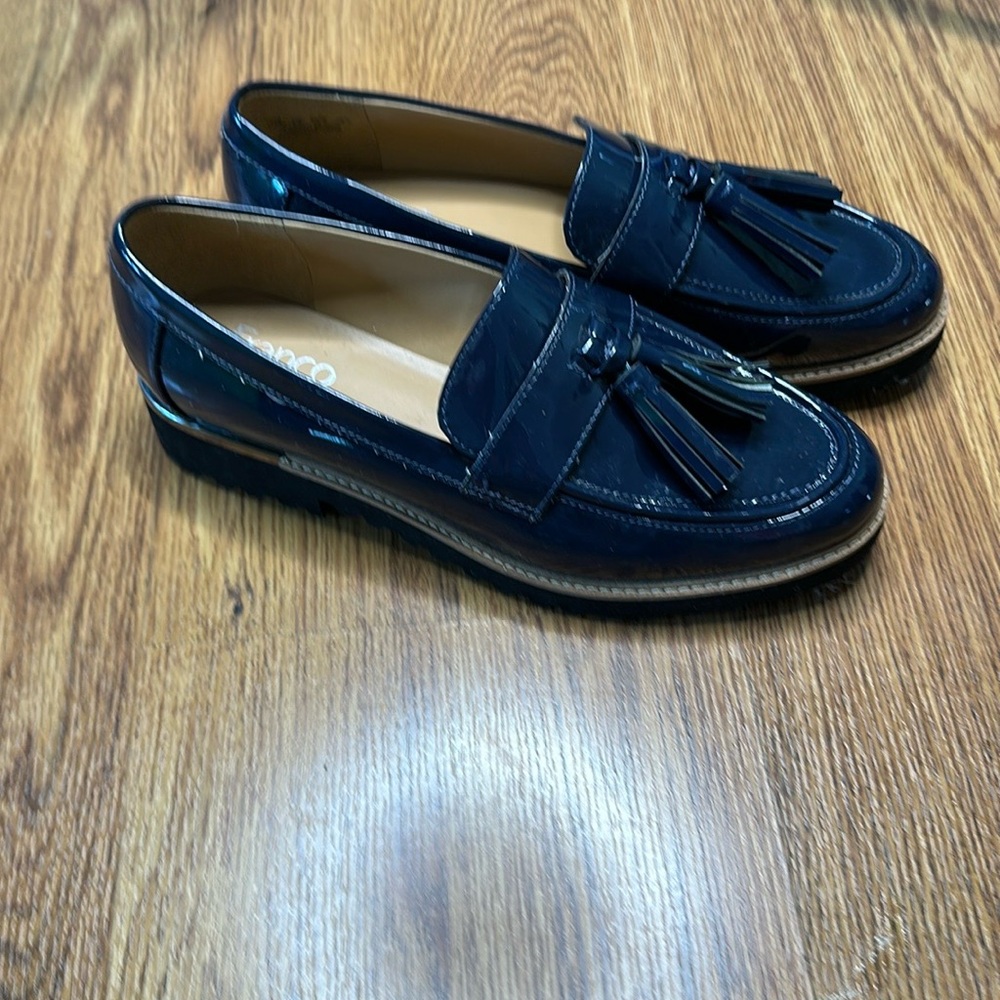 Franco Sarto Blue Patent Loafers